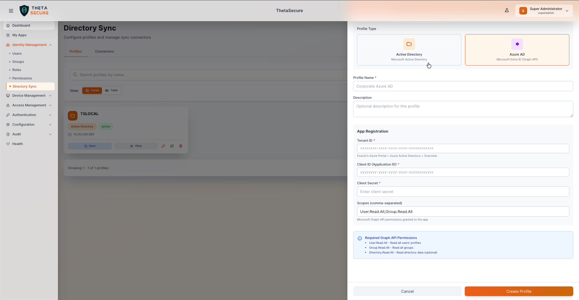 Add Profile - Azure AD