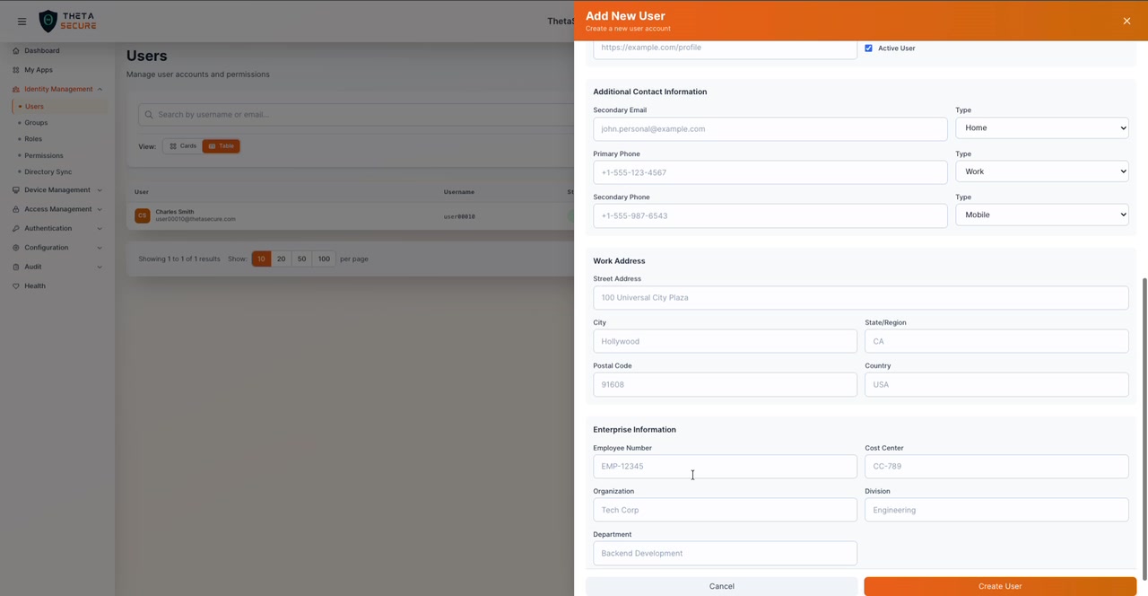 Work Address &amp; Enterprise Info