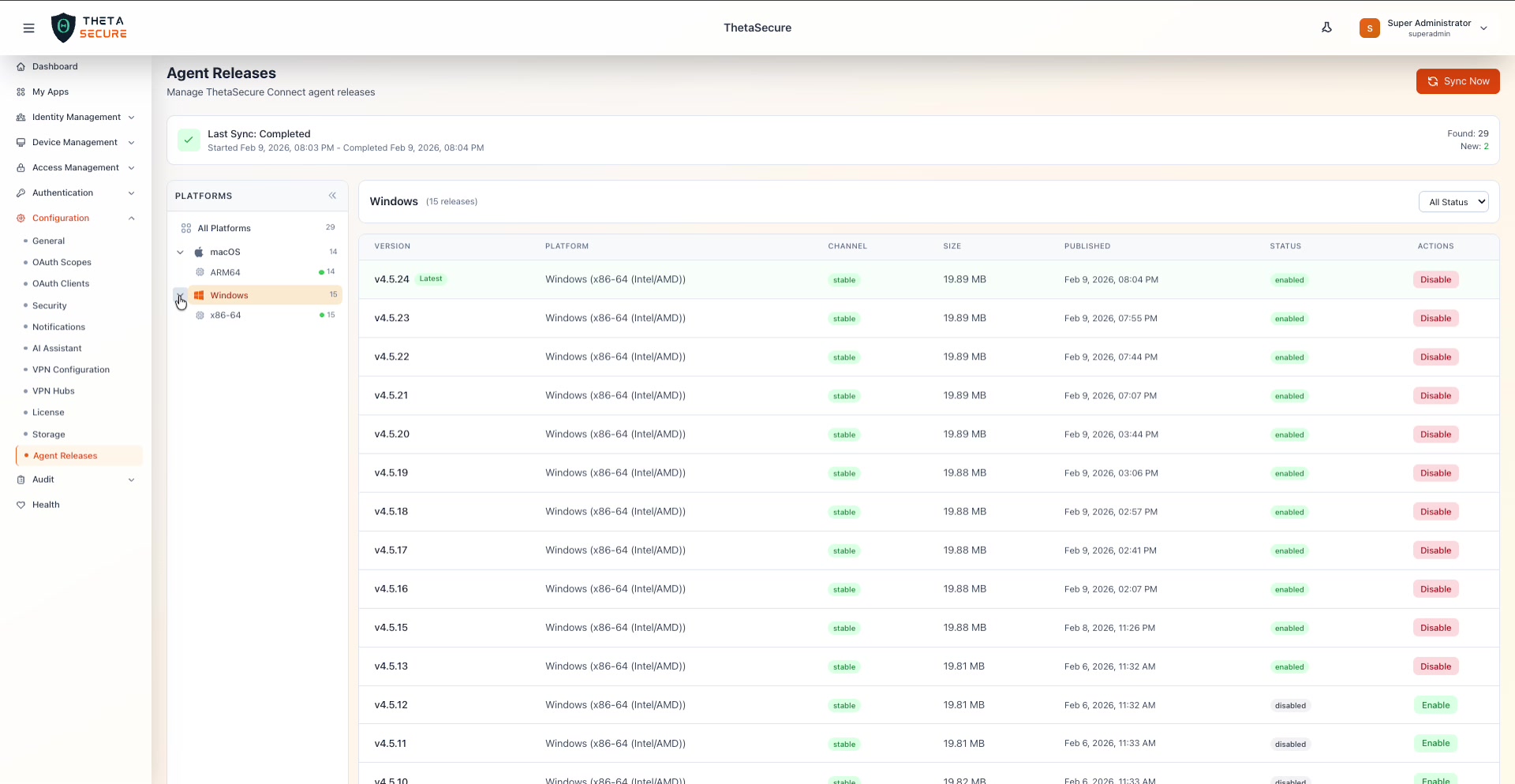 Platform tree expanded showing macOS ARM64 and Windows x86-64 architectures