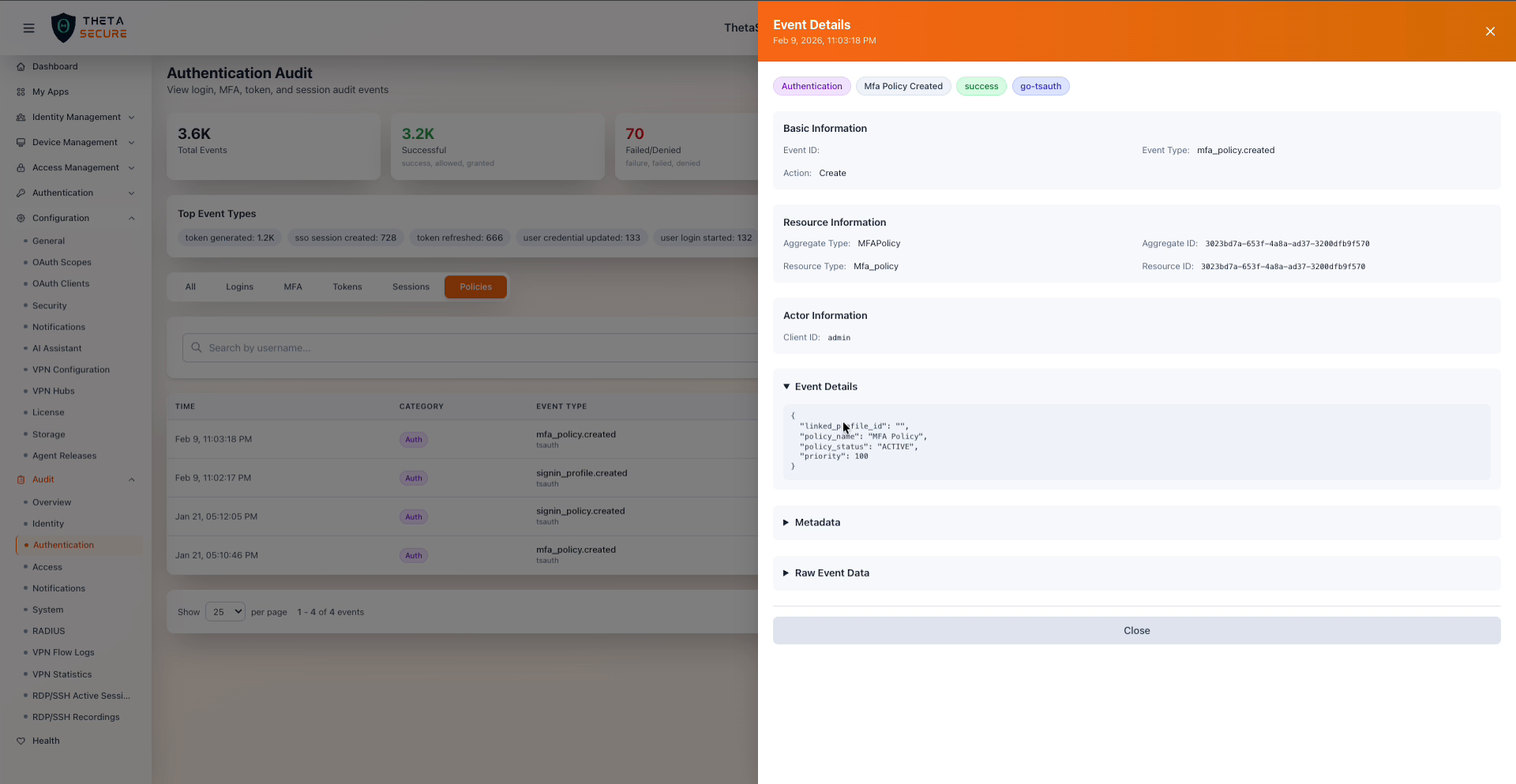 Authentication Event Details Panel