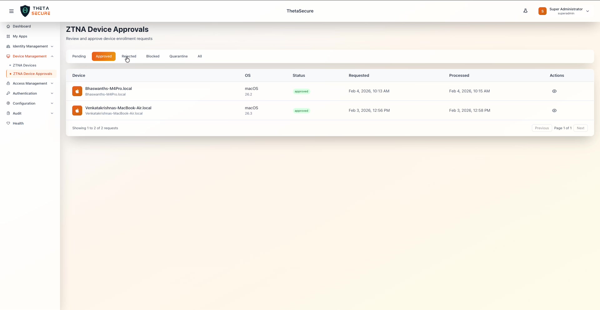 Approved tab with two devices