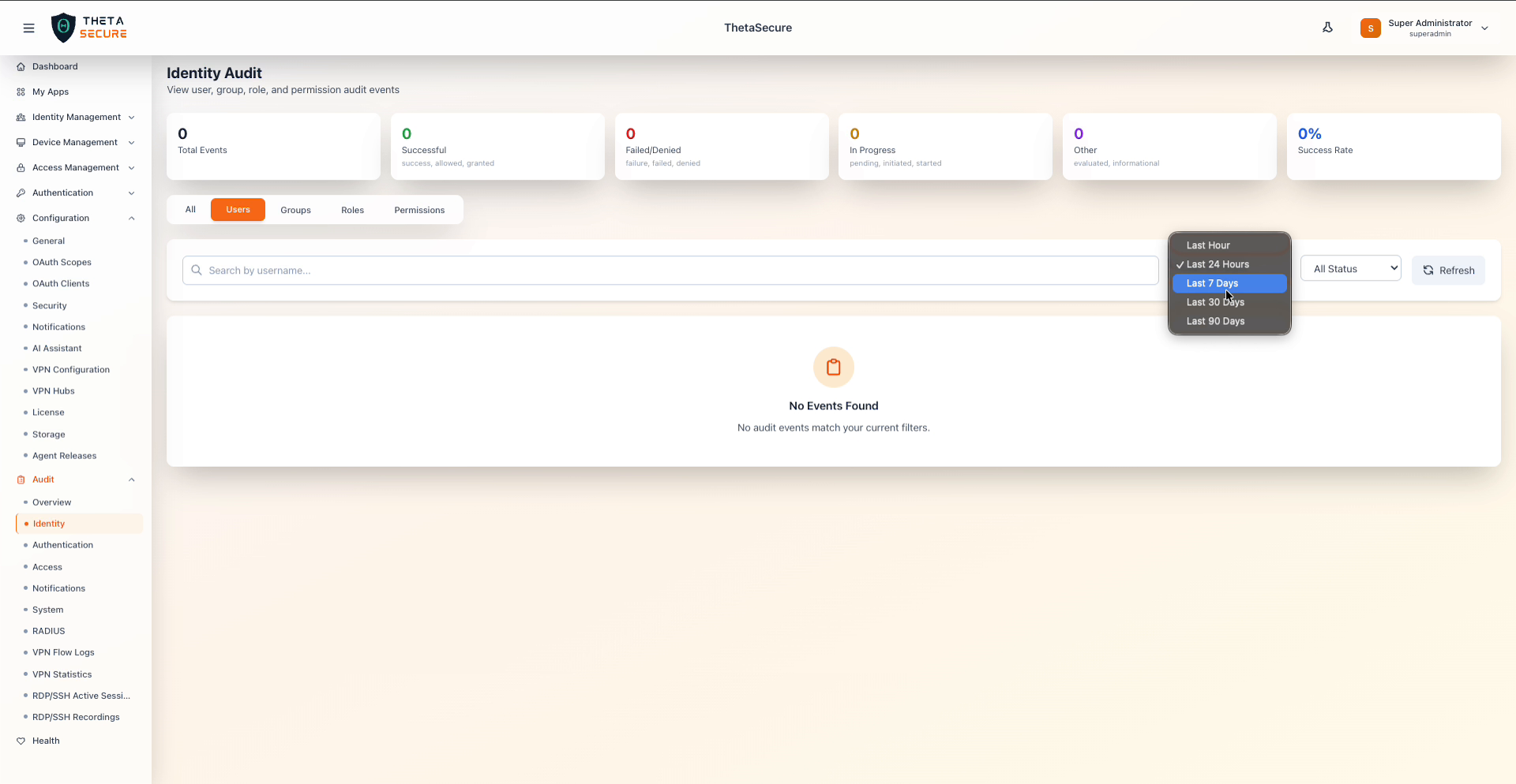 Identity Audit - Time Range Dropdown