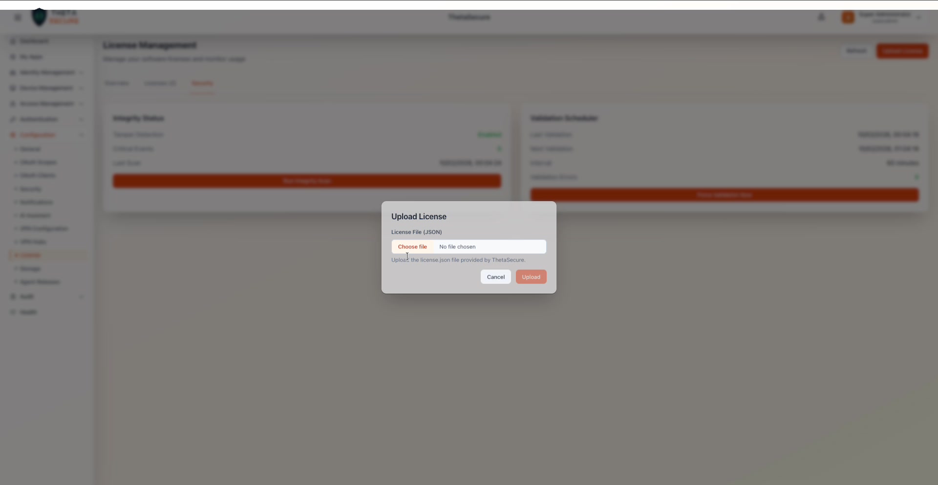 Upload License dialog