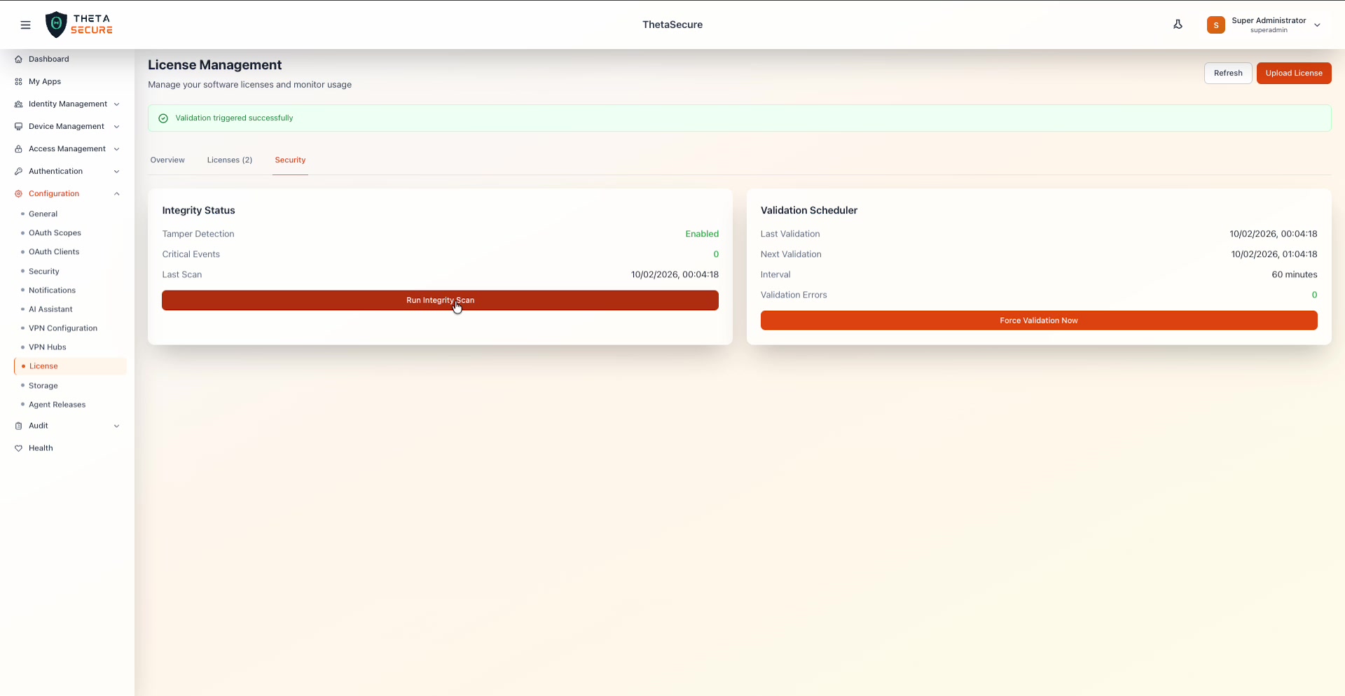 Validation triggered successfully banner