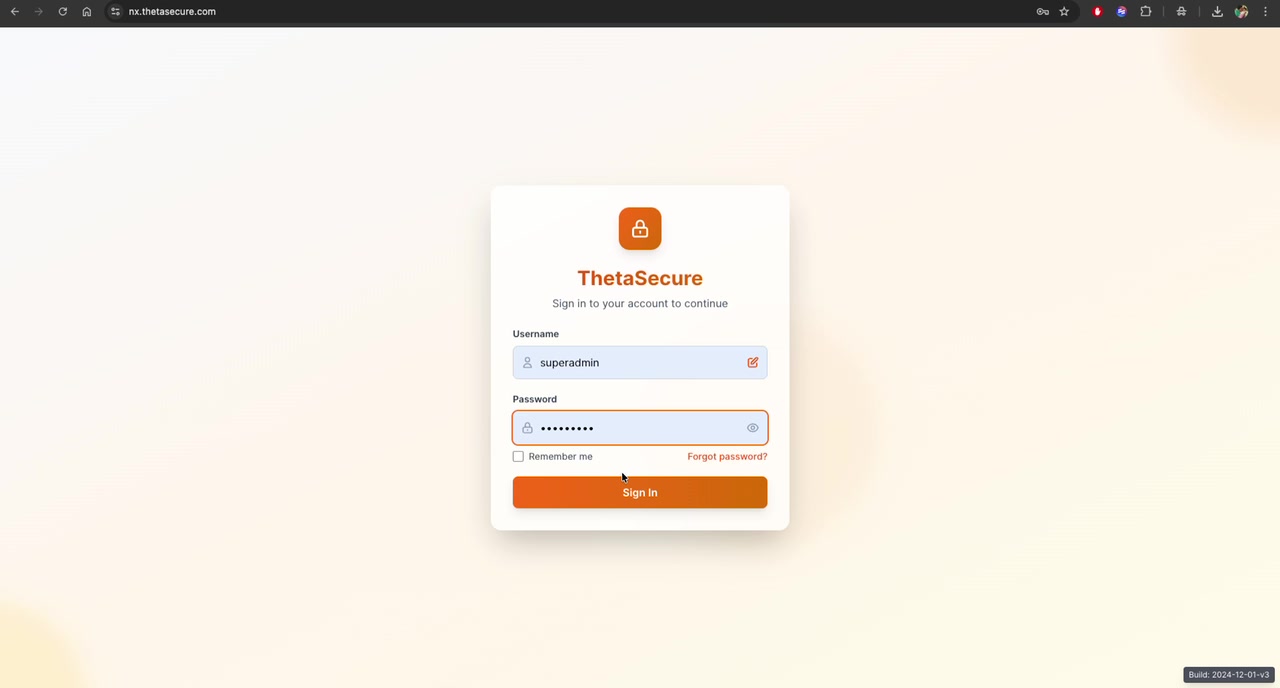 ThetaSecure Credentials Entry