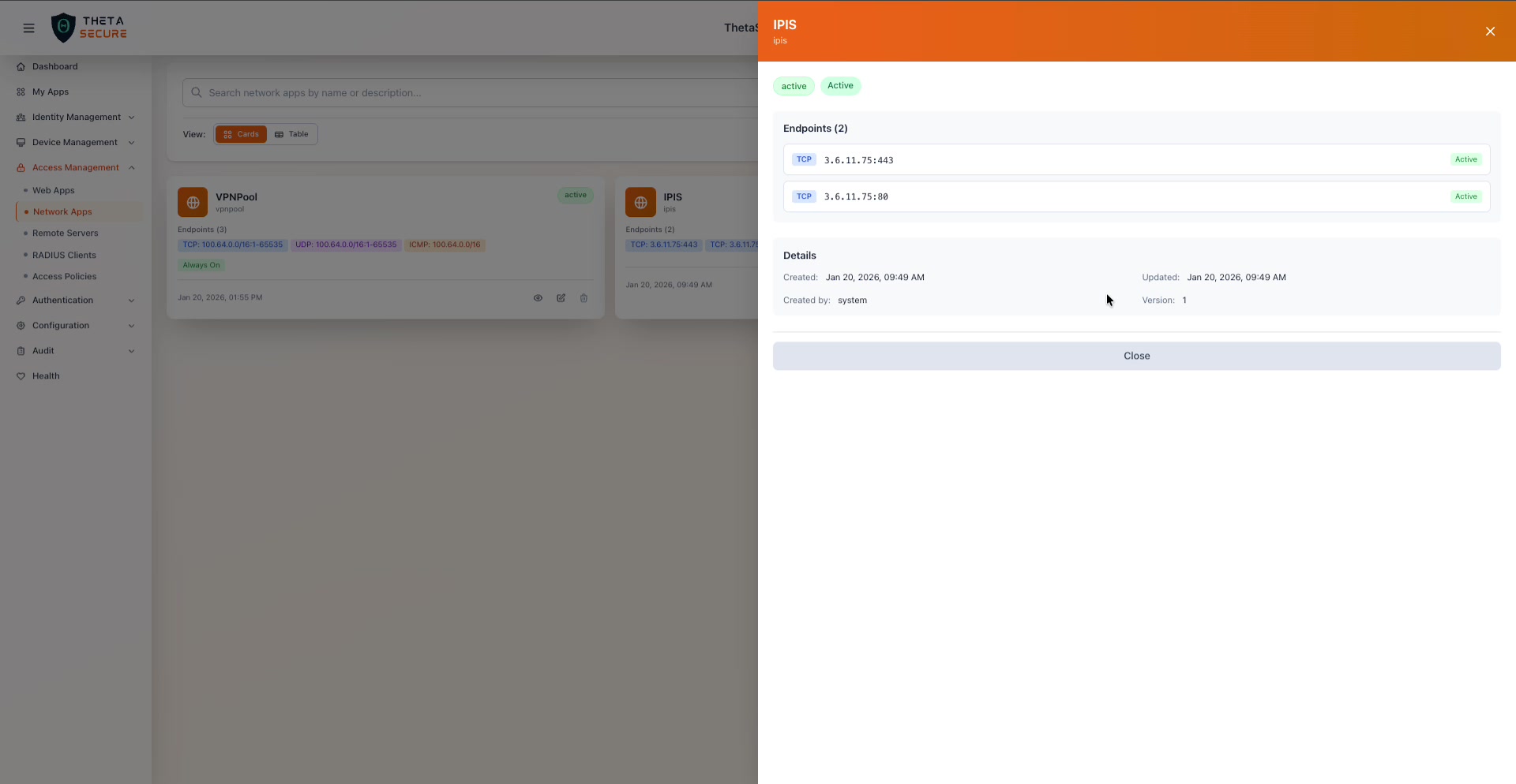 IPIS details panel showing two TCP endpoints