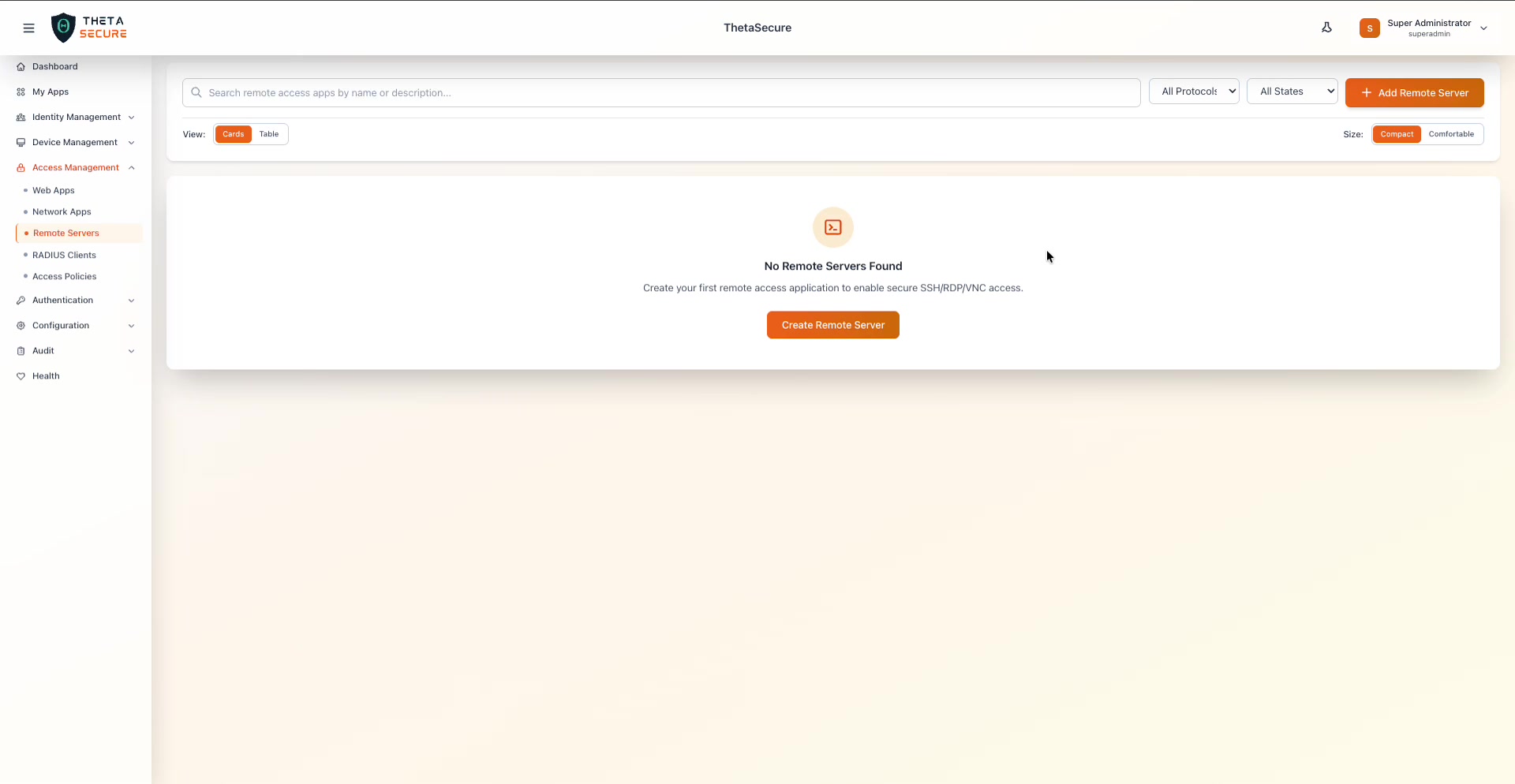 Remote Servers landing page with empty state