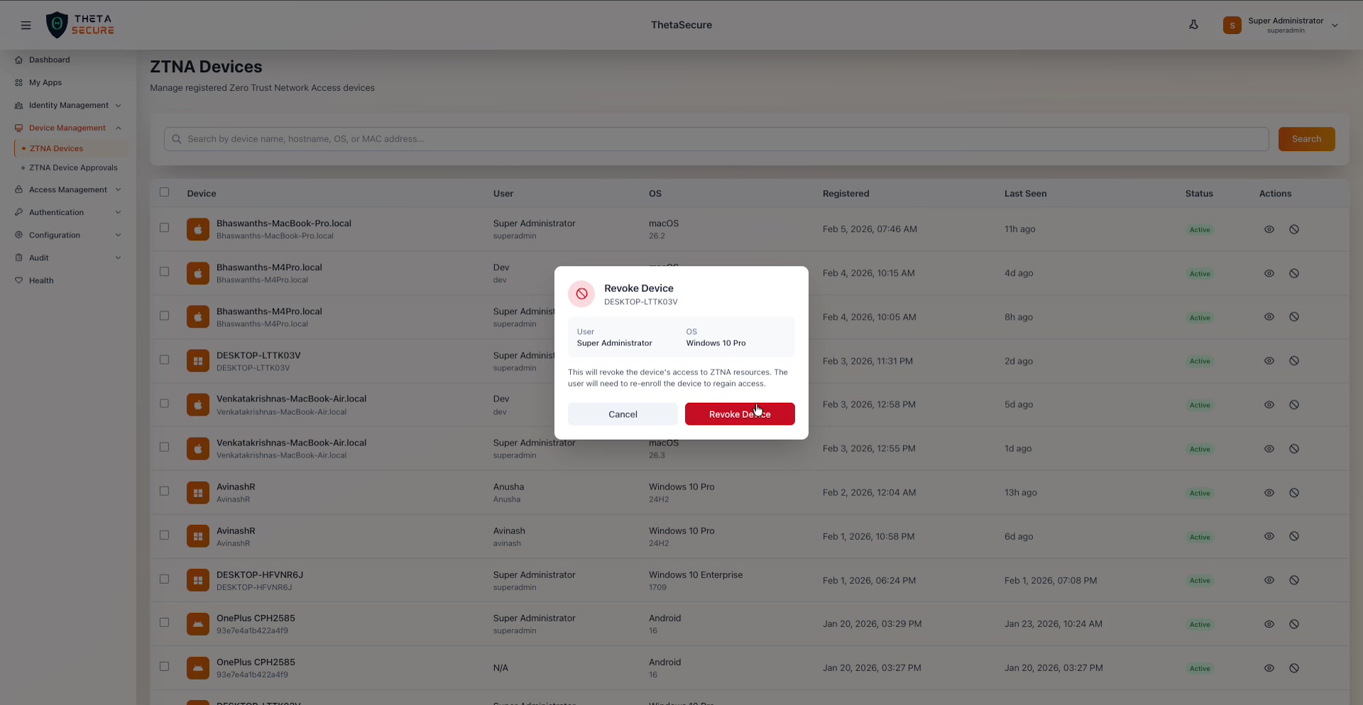 Revoke Device confirmation dialog