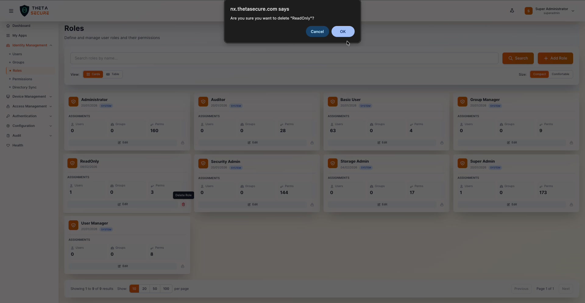 Delete Role Confirmation