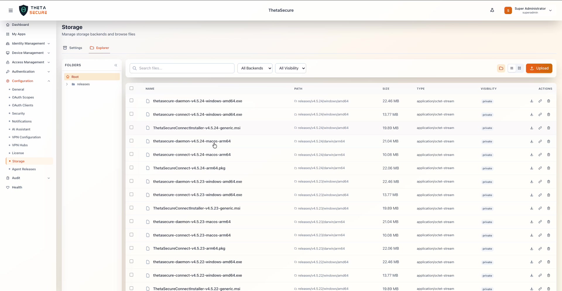 Storage Explorer showing file listing with folder tree