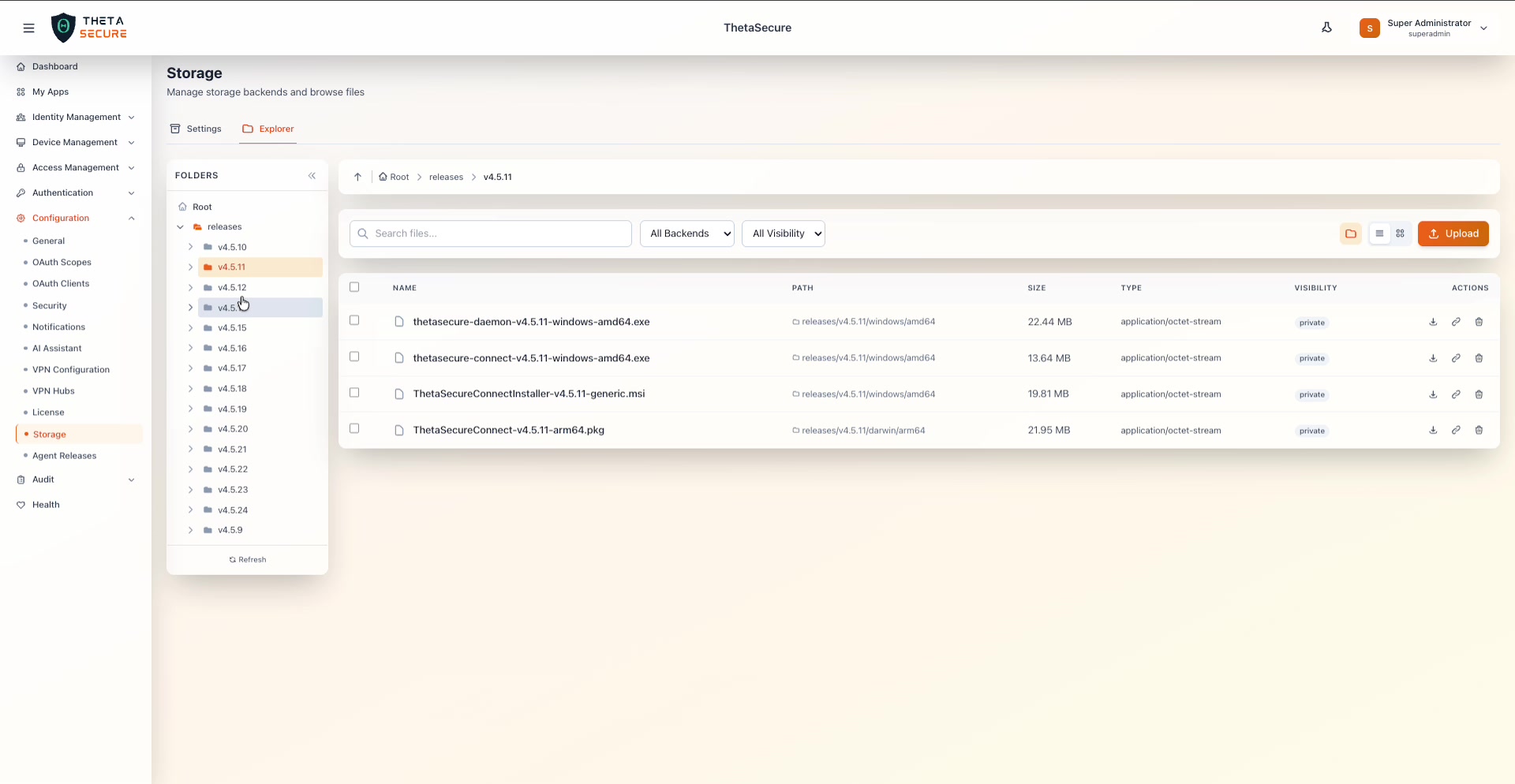 Explorer navigated into a version folder showing release files